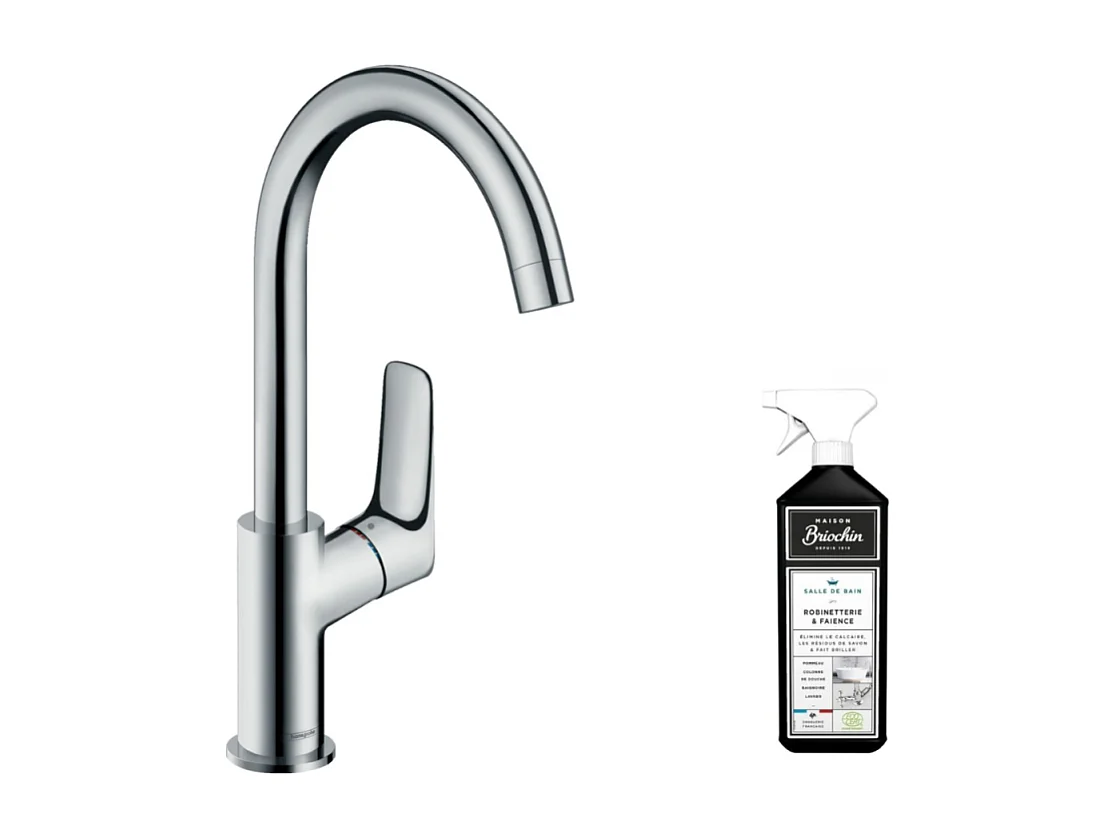 Mitigeur lavabo haut HANSGROHE Logis 210 sans tirette et sans vidage + nettoyant Briochin