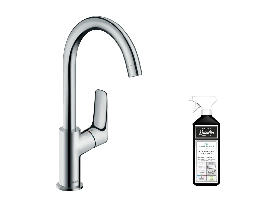 Mitigeur lavabo haut HANSGROHE Logis 210 sans tirette et sans vidage + nettoyant Briochin