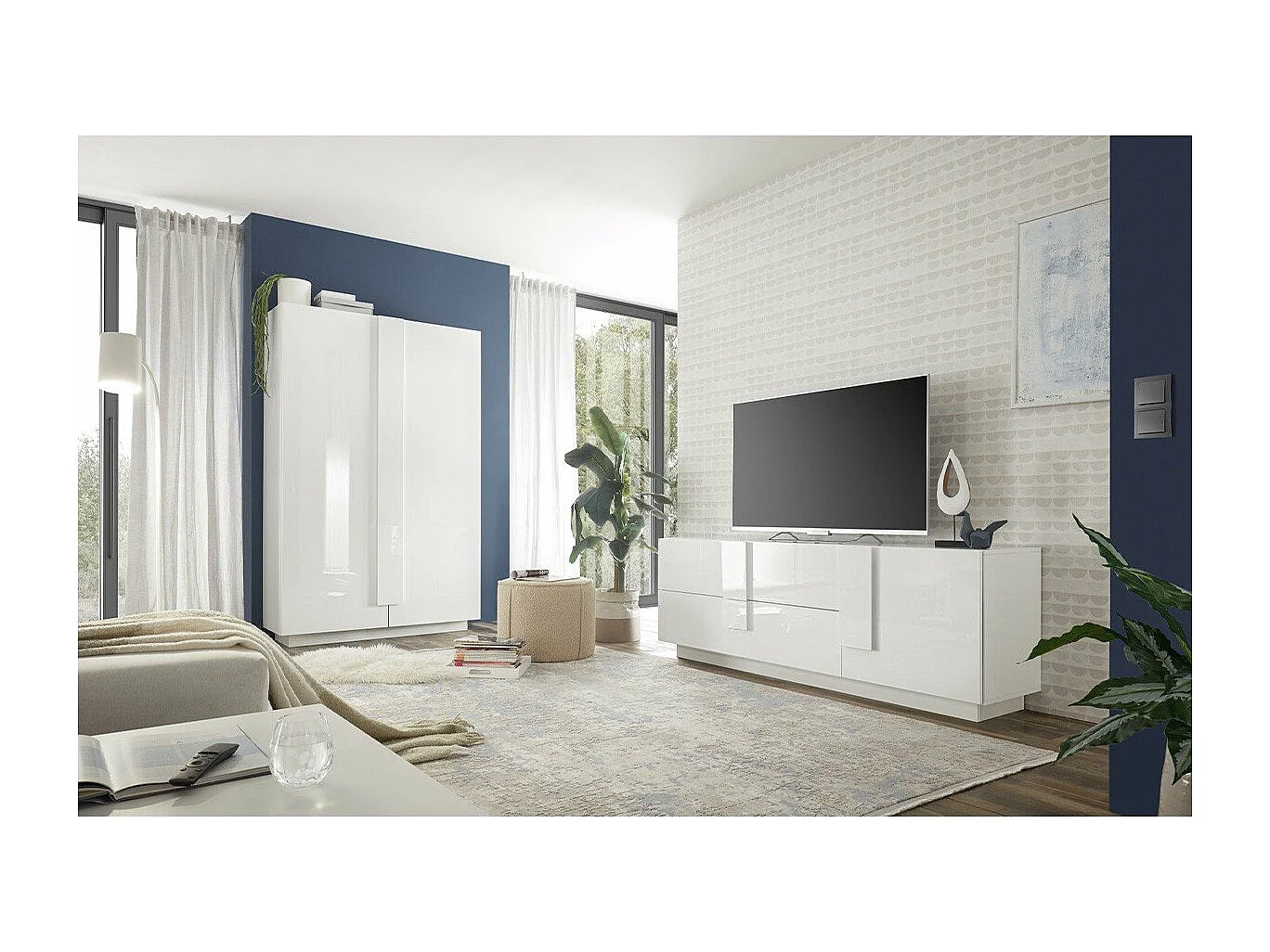 Meuble TV 2 tiroirs et 1 porte L182 cm - Jupiter