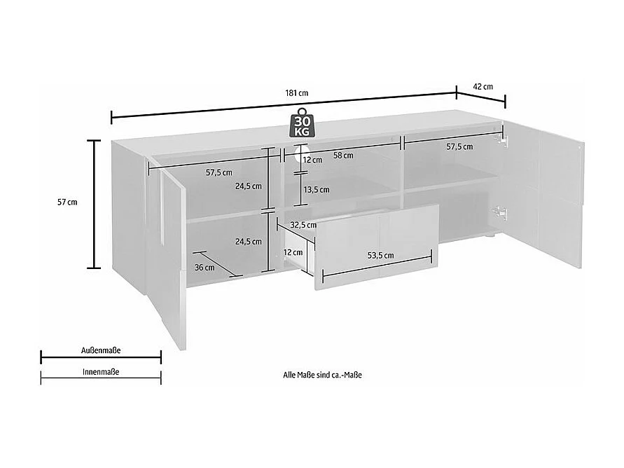 TV-meubel 2 deuren 1 lade L181 cm - Dama