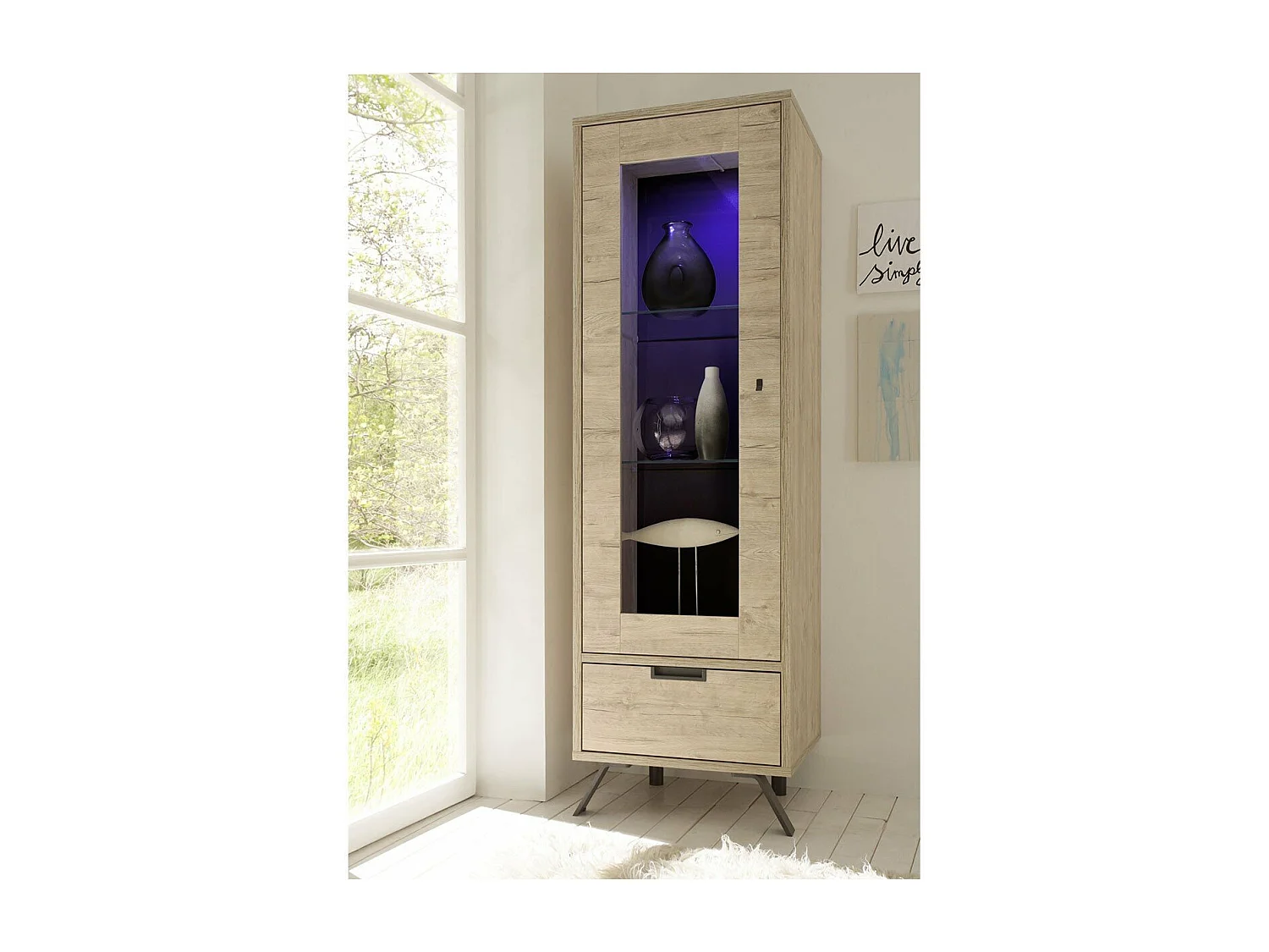 Vitrina 1 puerta de vidrio con 1 cajón sin iluminación H177 cm - Palma