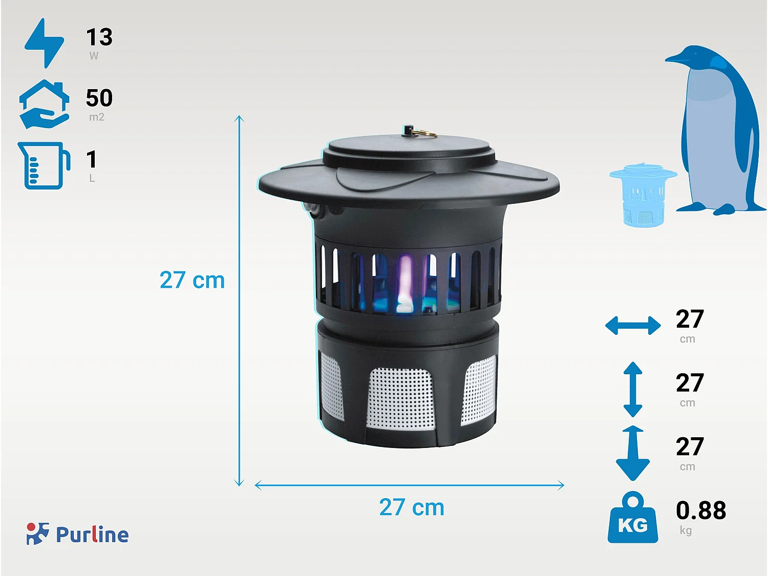 Lampada Anti-Insetti da tavolo con luce ultravioletta 13W con una ventola per superfici di 50m2