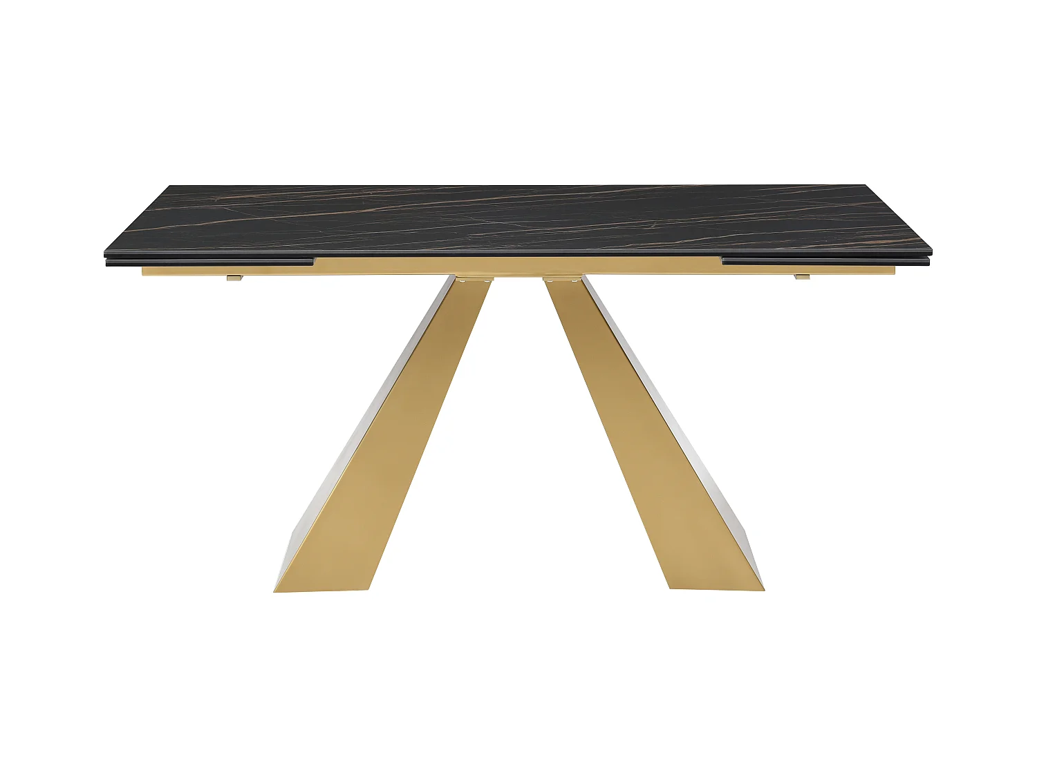 Tavolo da pranzo allun. 6-10 p. Vetro temp. Ceramica Metallo Eff. marmo Nero Dorato - LOZIPA di Maison Céphy