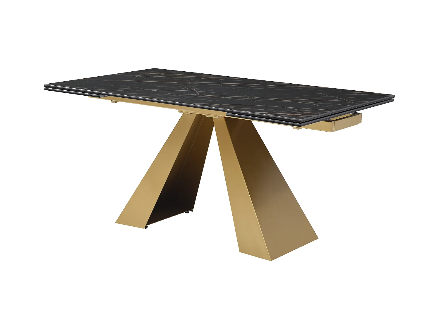 Esstisch ausziehbar - 6 bis 10 Personen - Sicherheitsglas, Keramik & Metall - Marmor-Optik Schwarz & Goldfarben - LOZIPA von Maison Céphy