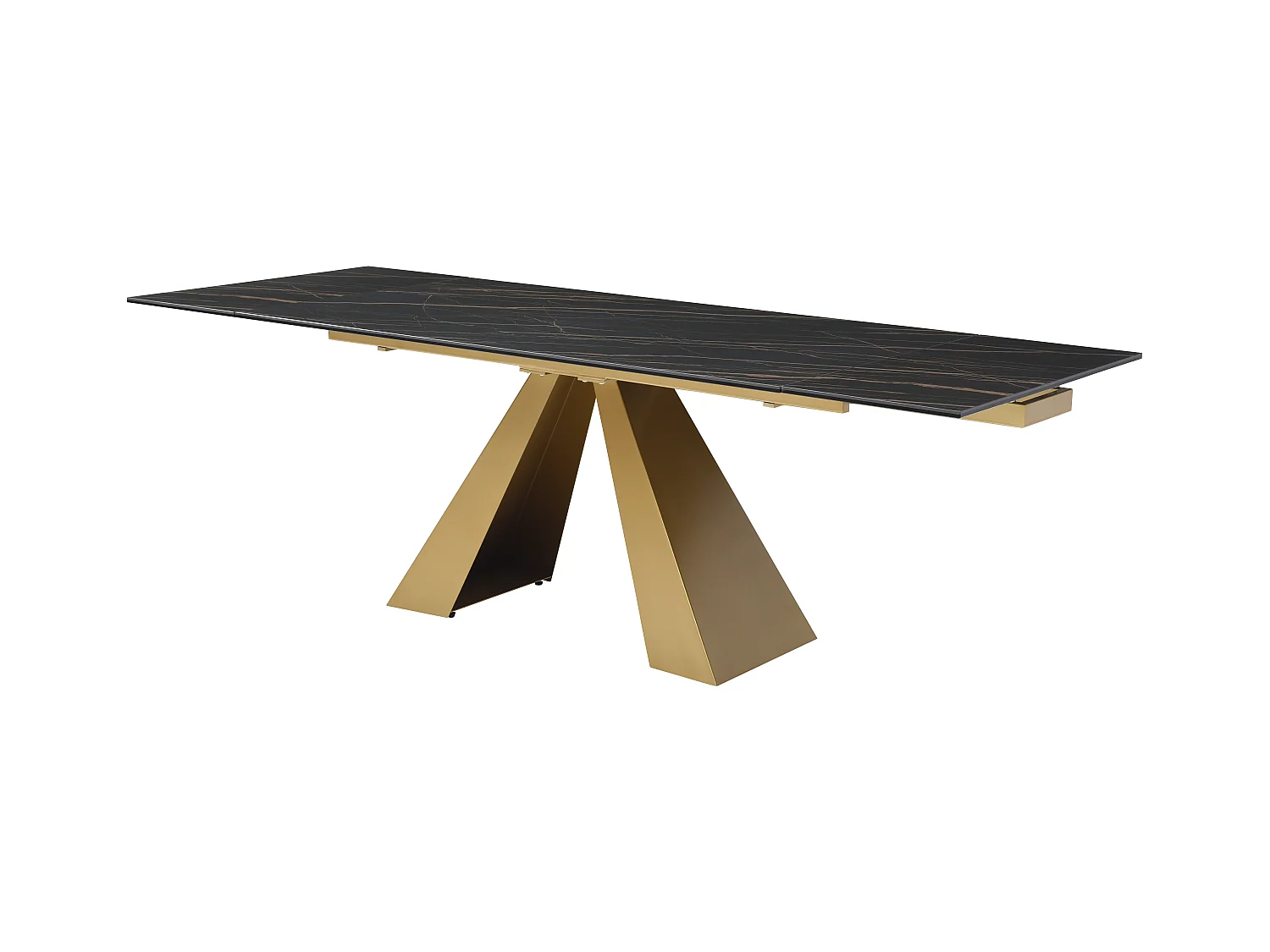 Esstisch ausziehbar - 6 bis 10 Personen - Sicherheitsglas, Keramik & Metall - Marmor-Optik Schwarz & Goldfarben - LOZIPA von Maison Céphy