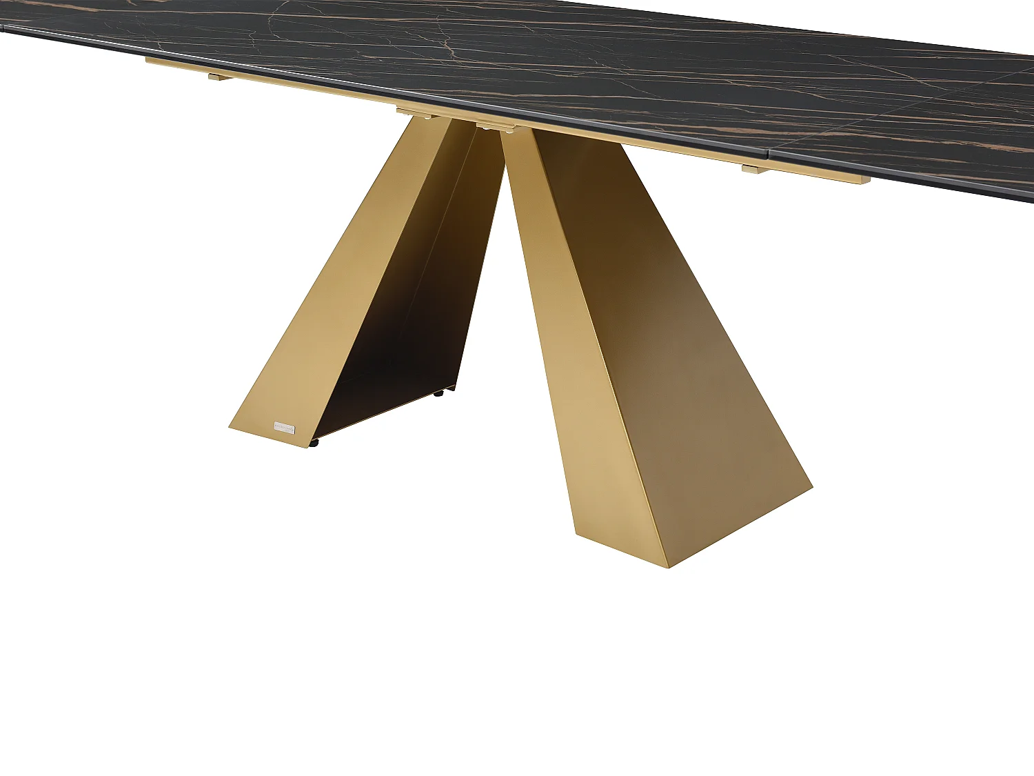 Table à manger extensible 6 à 10 personnes en verre trempé, céramique et métal - Effet marbre noir et doré - LOZIPA de Maison Céphy