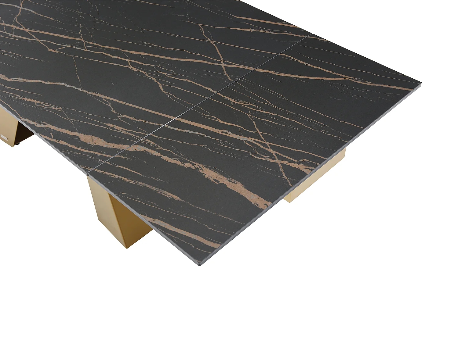 Table à manger extensible 6 à 10 personnes en verre trempé, céramique et métal - Effet marbre noir et doré - LOZIPA de Maison Céphy