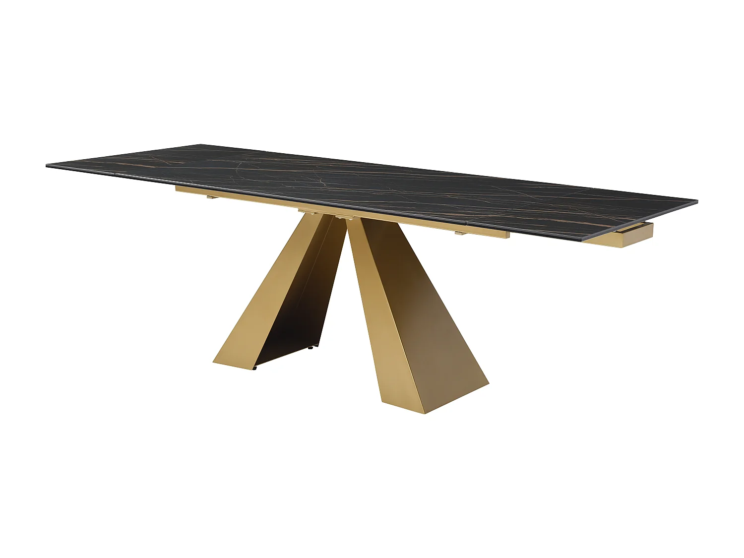 Table à manger extensible 6 à 10 personnes en verre trempé, céramique et métal - Effet marbre noir et doré - LOZIPA de Maison Céphy