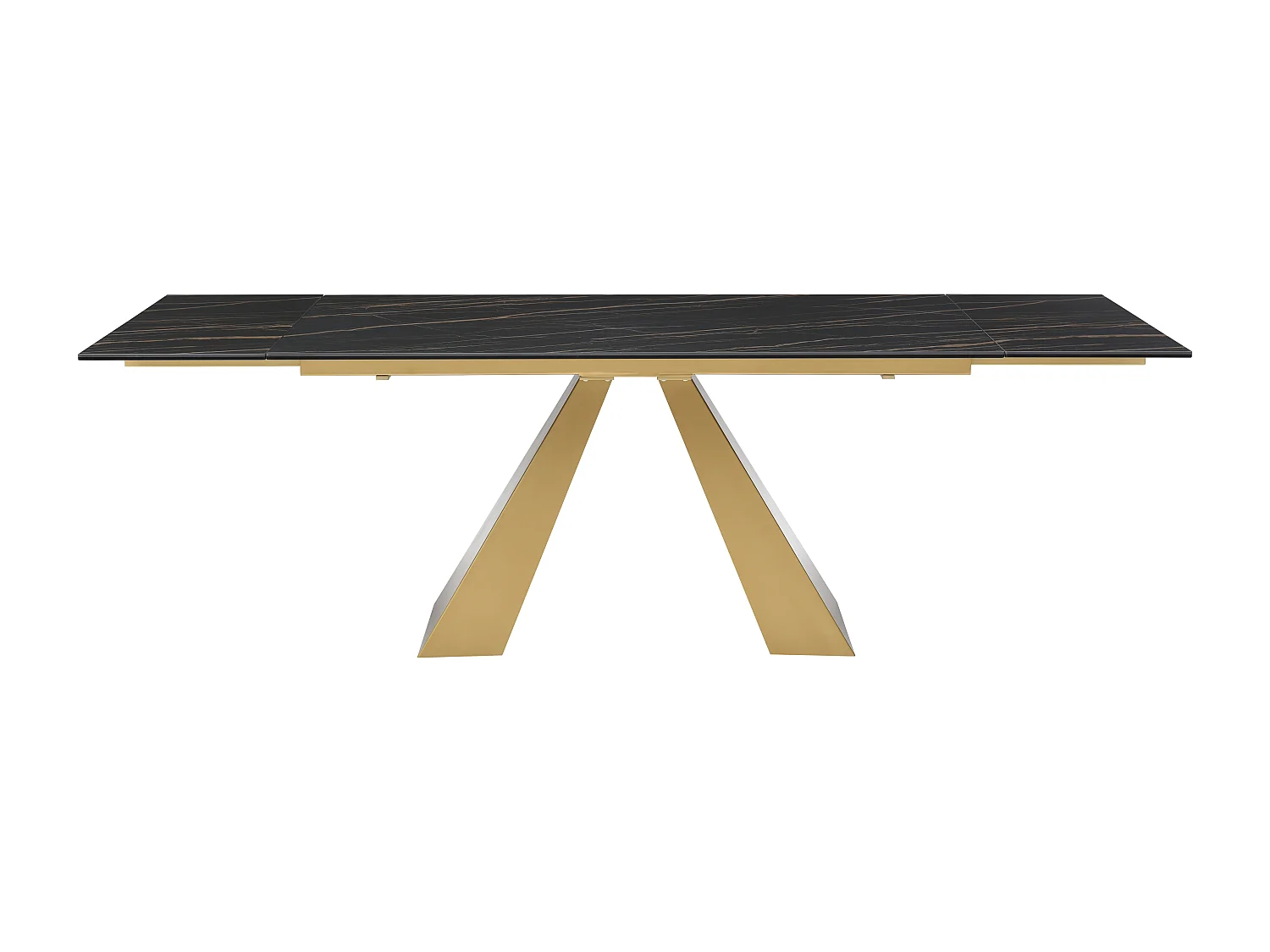 Table à manger extensible 6 à 10 personnes en verre trempé, céramique et métal - Effet marbre noir et doré - LOZIPA de Maison Céphy