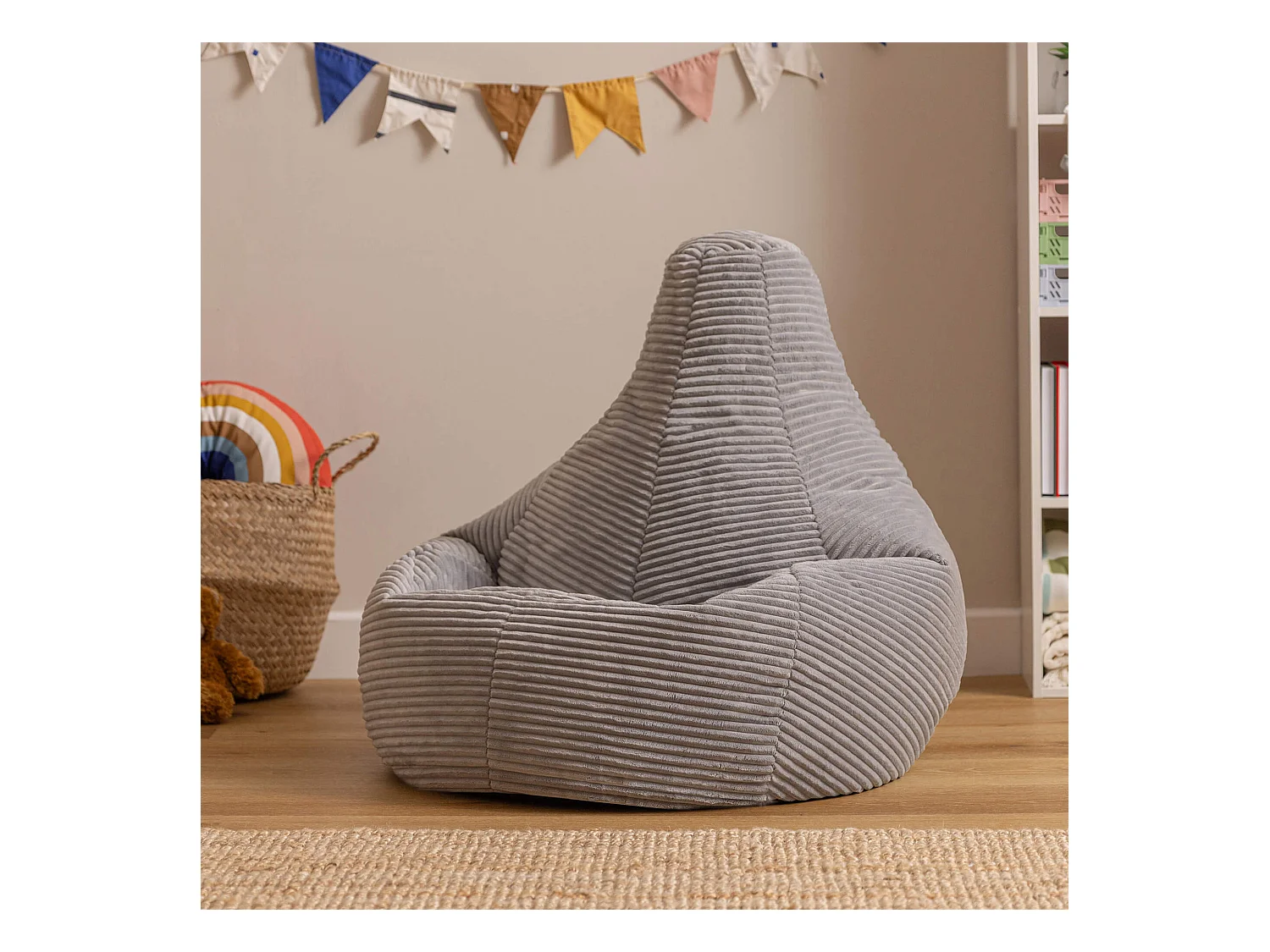 Pouf inclinable enfant velours côtelé gris clair - DALTON