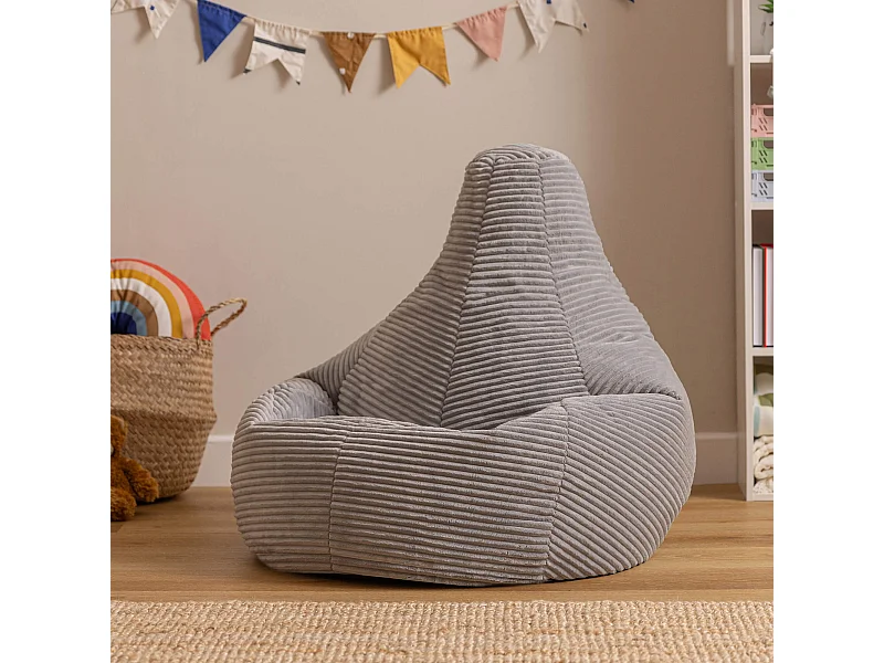 Pouf inclinable enfant velours côtelé gris clair - DALTON