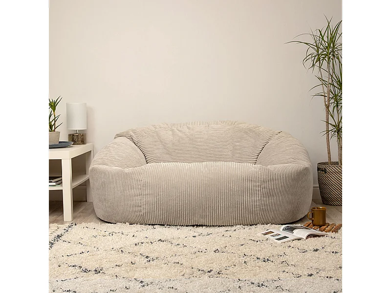 Pouf géant canapé velours côtelé beige galet - SOUL