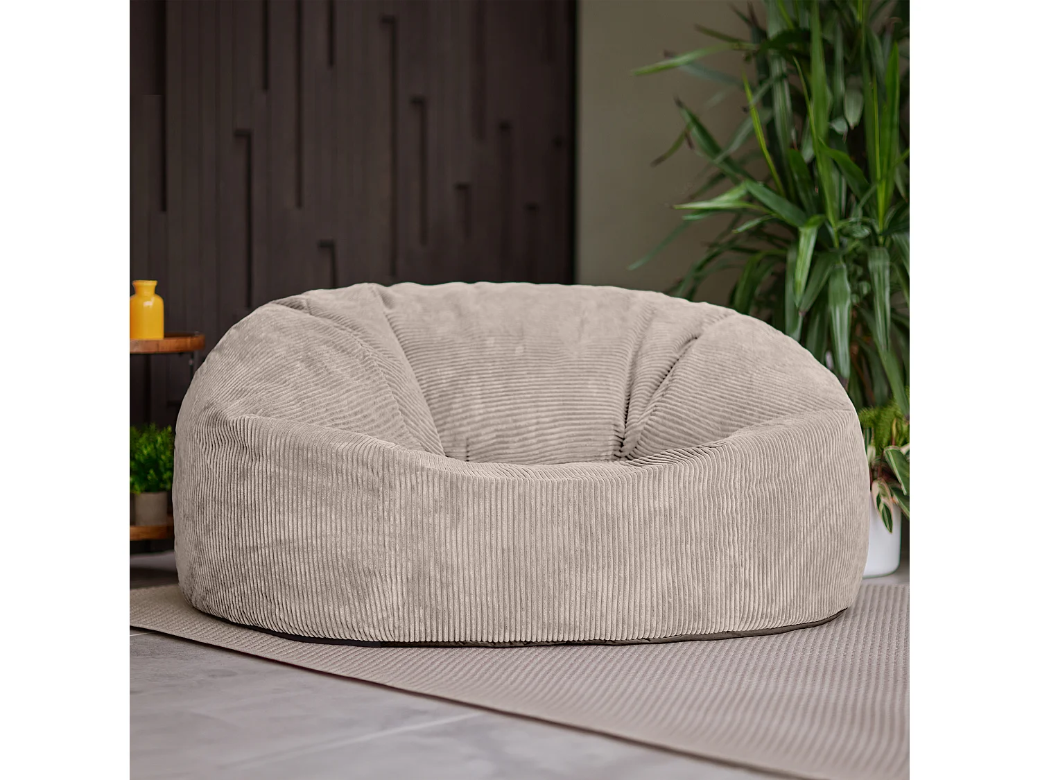 Pouf géant canapé velours côtelé beige galet - SOUL