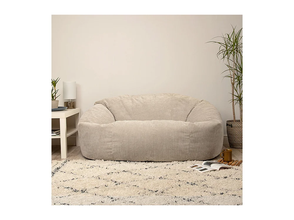 Pouf géant canapé velours côtelé beige galet - SOUL
