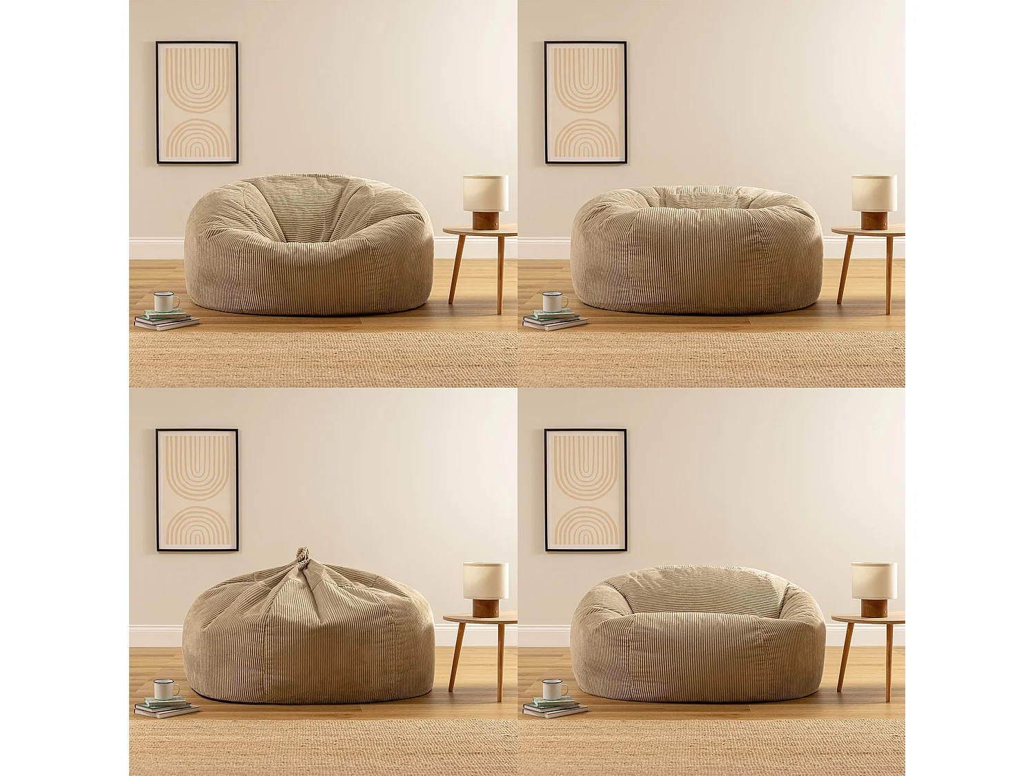 Pouf géant canapé velours côtelé beige galet - SOUL
