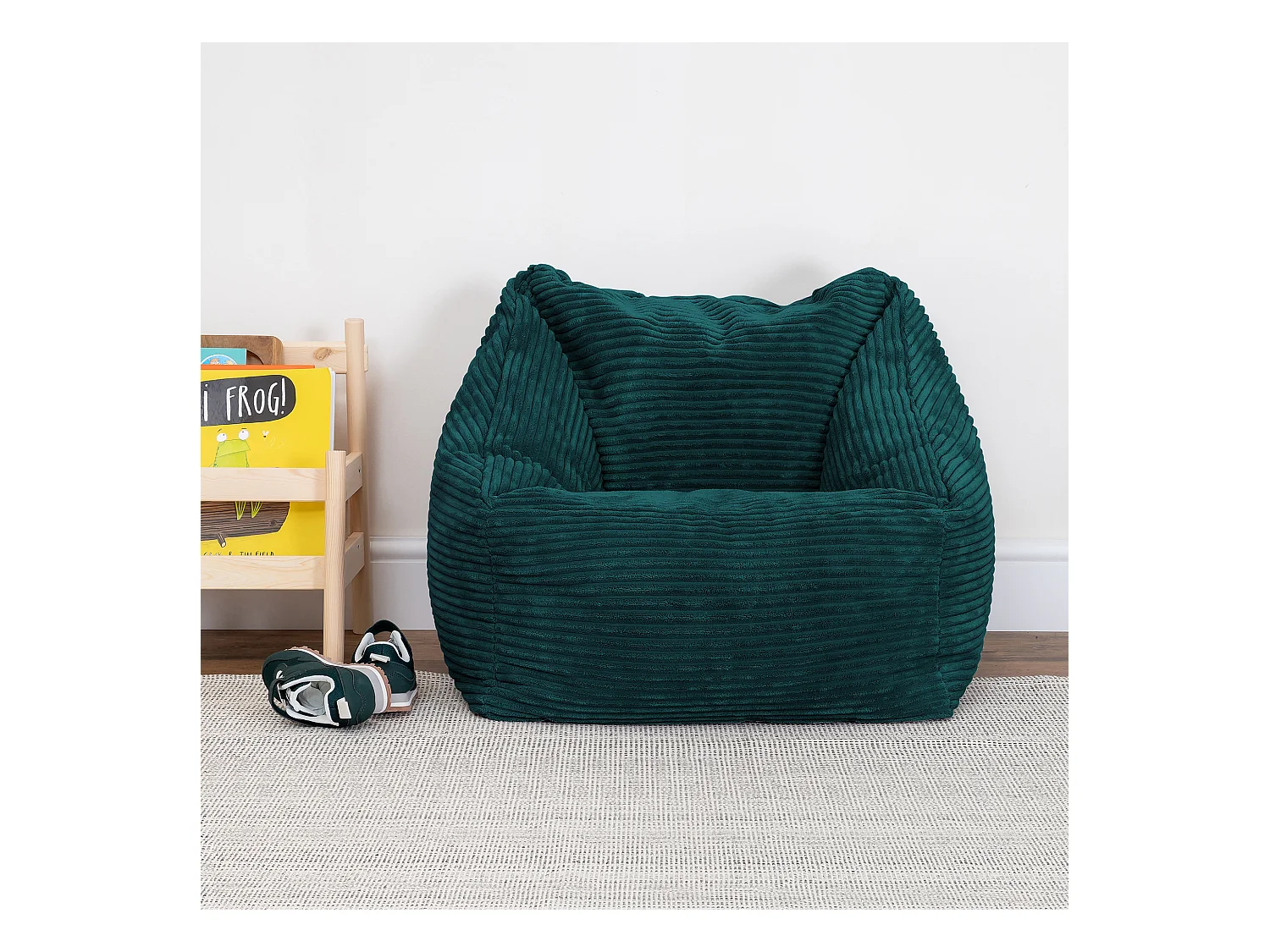 Pouf fauteuil enfant velours côtelé bleu canard - MORGAN