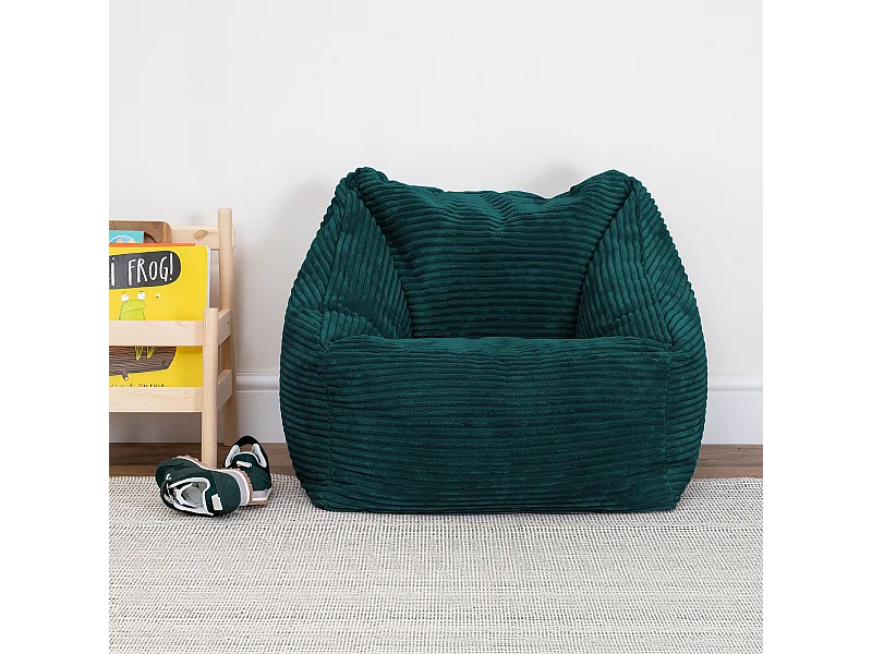 Pouf fauteuil enfant velours côtelé bleu canard - MORGAN