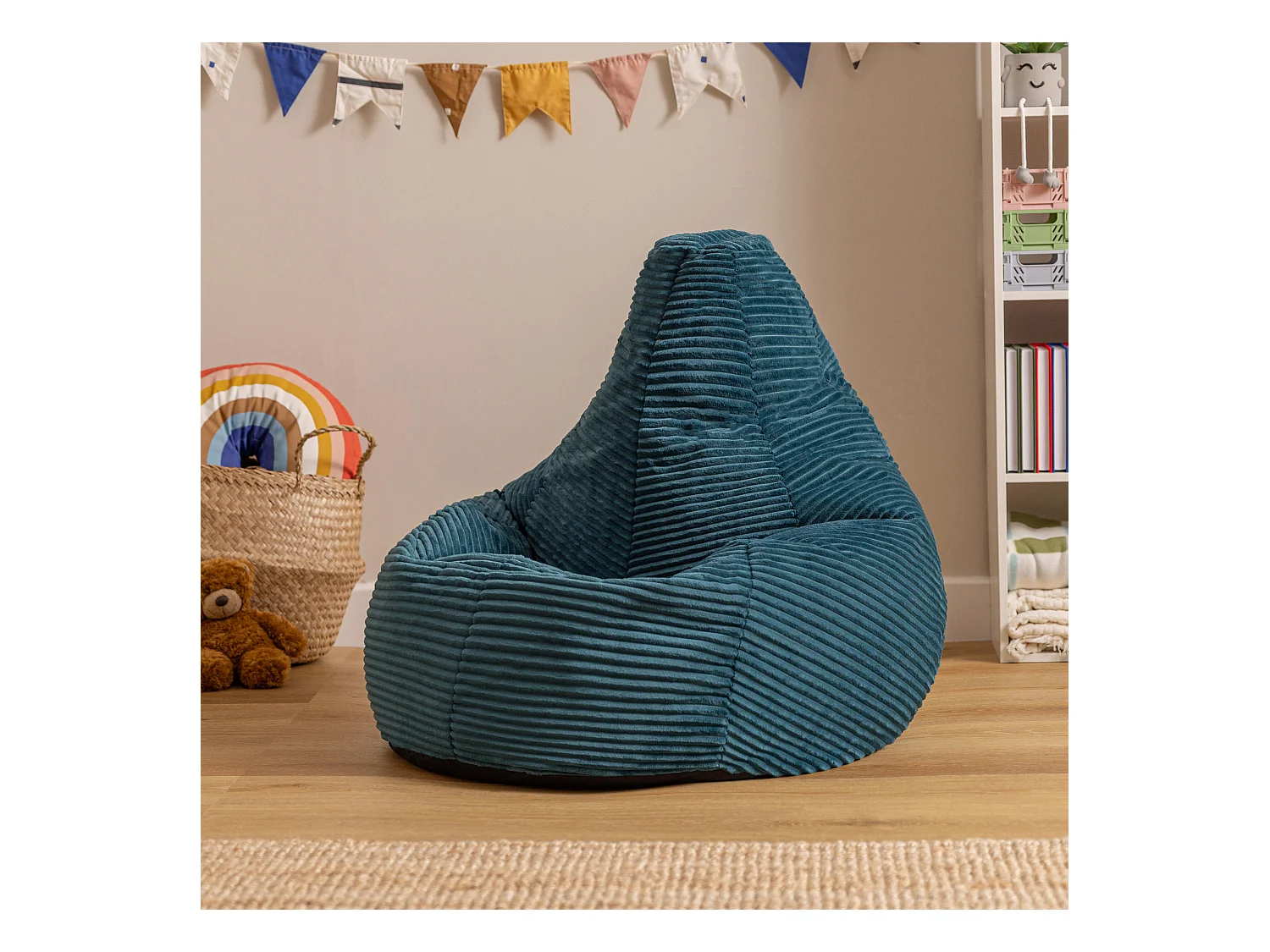 Pouf inclinable enfant velours côtelé bleu canard - DALTON