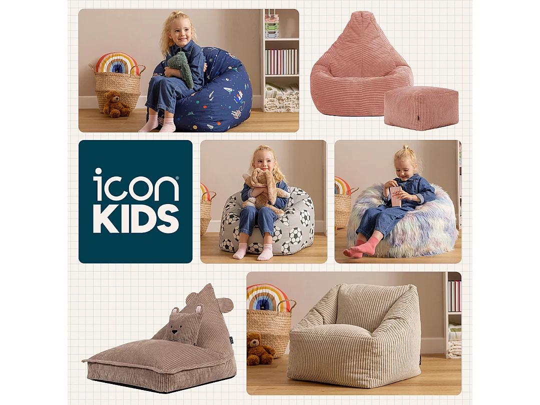 Pouf inclinable enfant velours côtelé bleu canard - DALTON