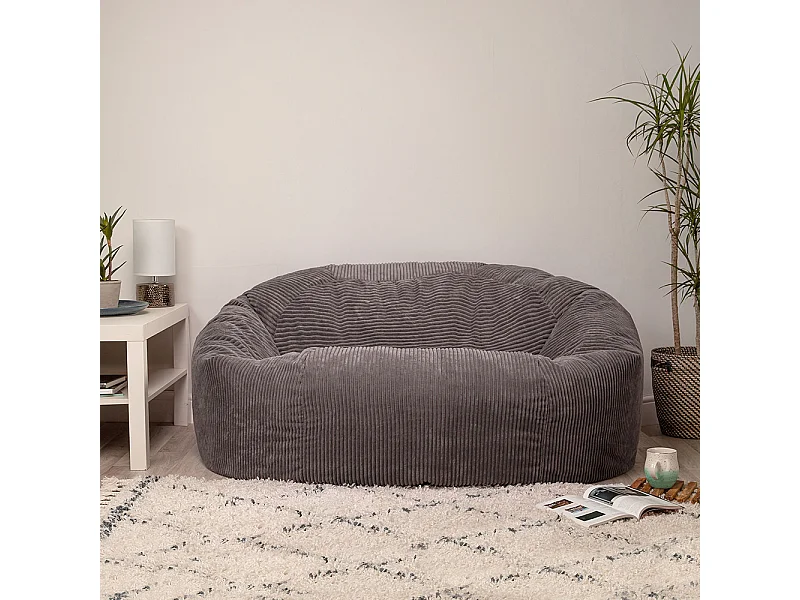 Pouf géant canapé velours côtelé gris anthracite - SOUL