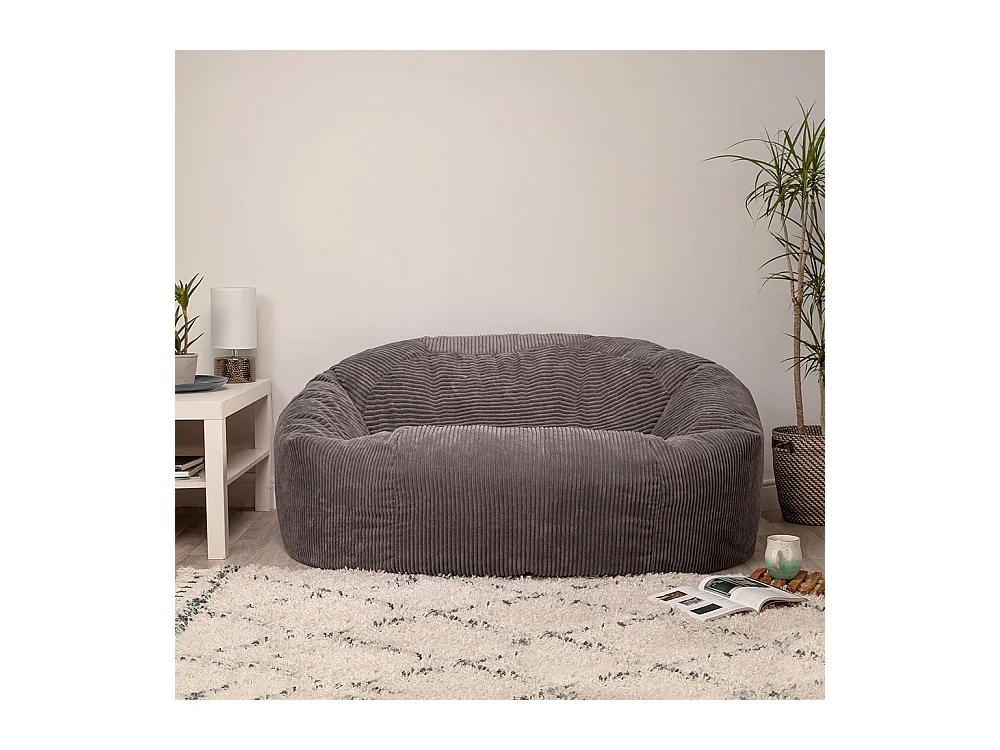 Pouf géant canapé velours côtelé gris anthracite - SOUL