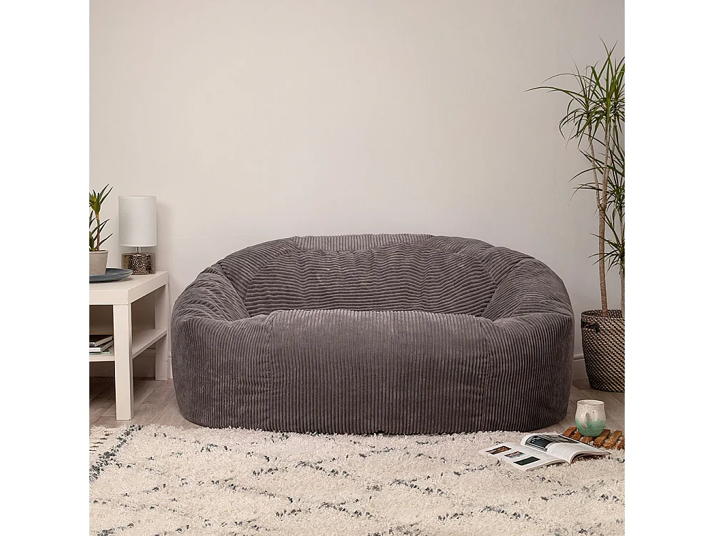 Pouf géant canapé velours côtelé gris anthracite - SOUL