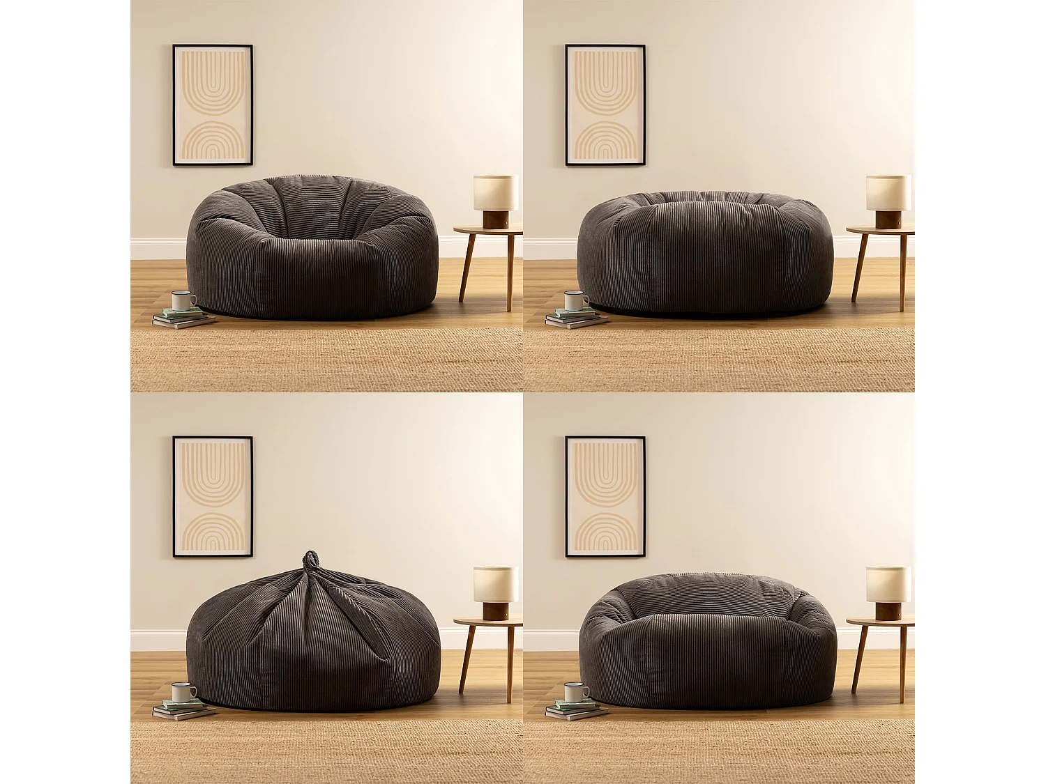 Pouf géant canapé velours côtelé gris anthracite - SOUL