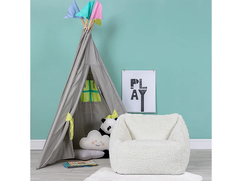 Pouf fauteuil enfant en polaire sherpa beige