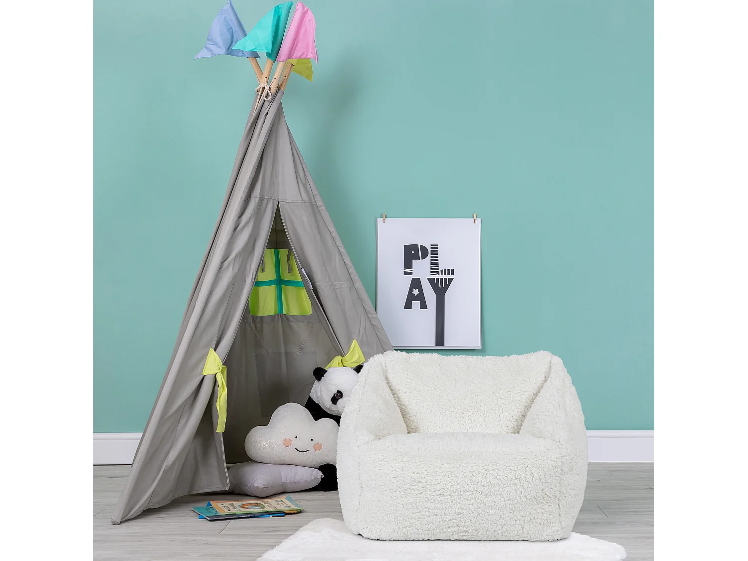 Pouf fauteuil enfant en polaire sherpa beige