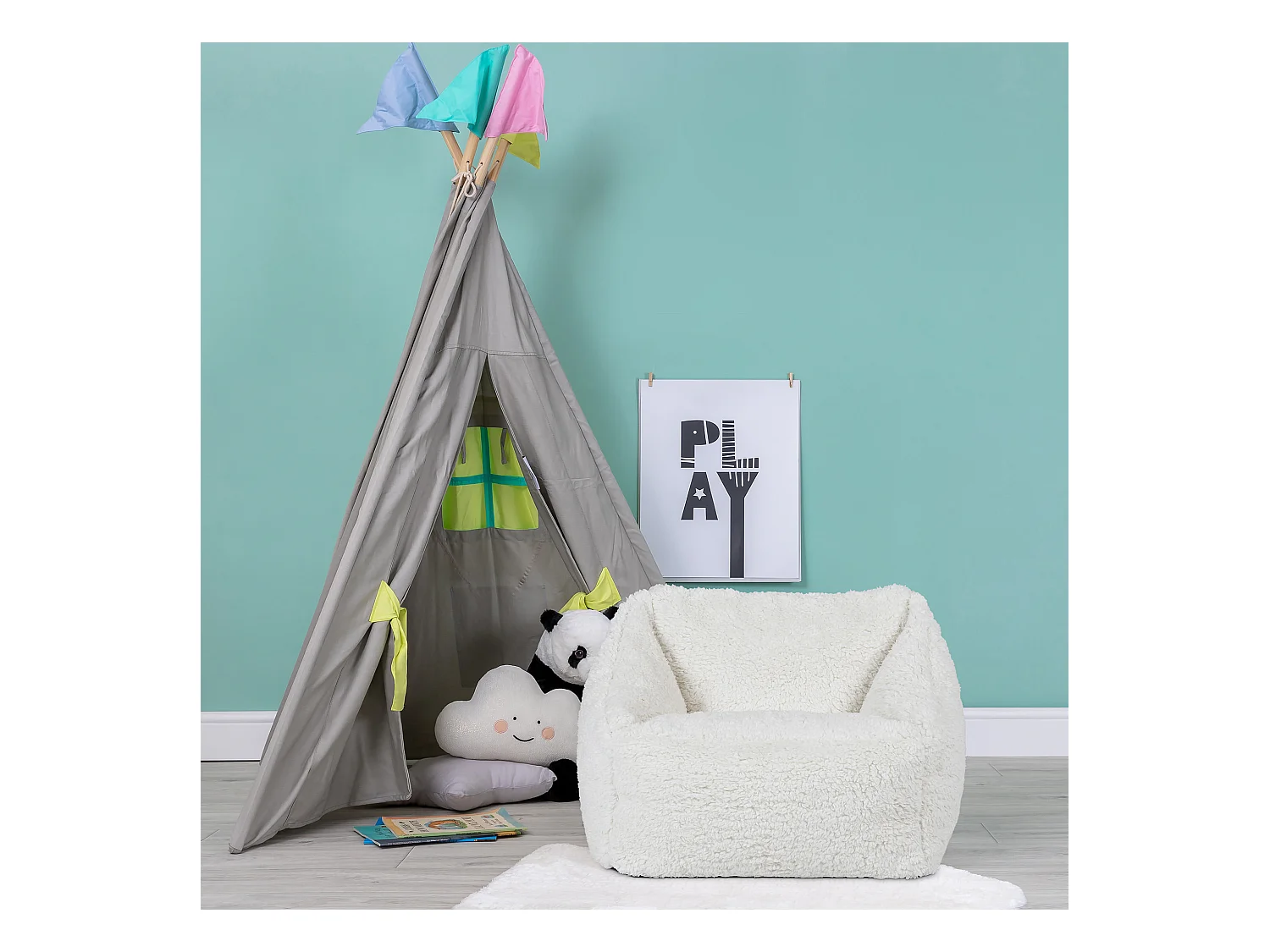 Pouf fauteuil enfant en polaire sherpa beige