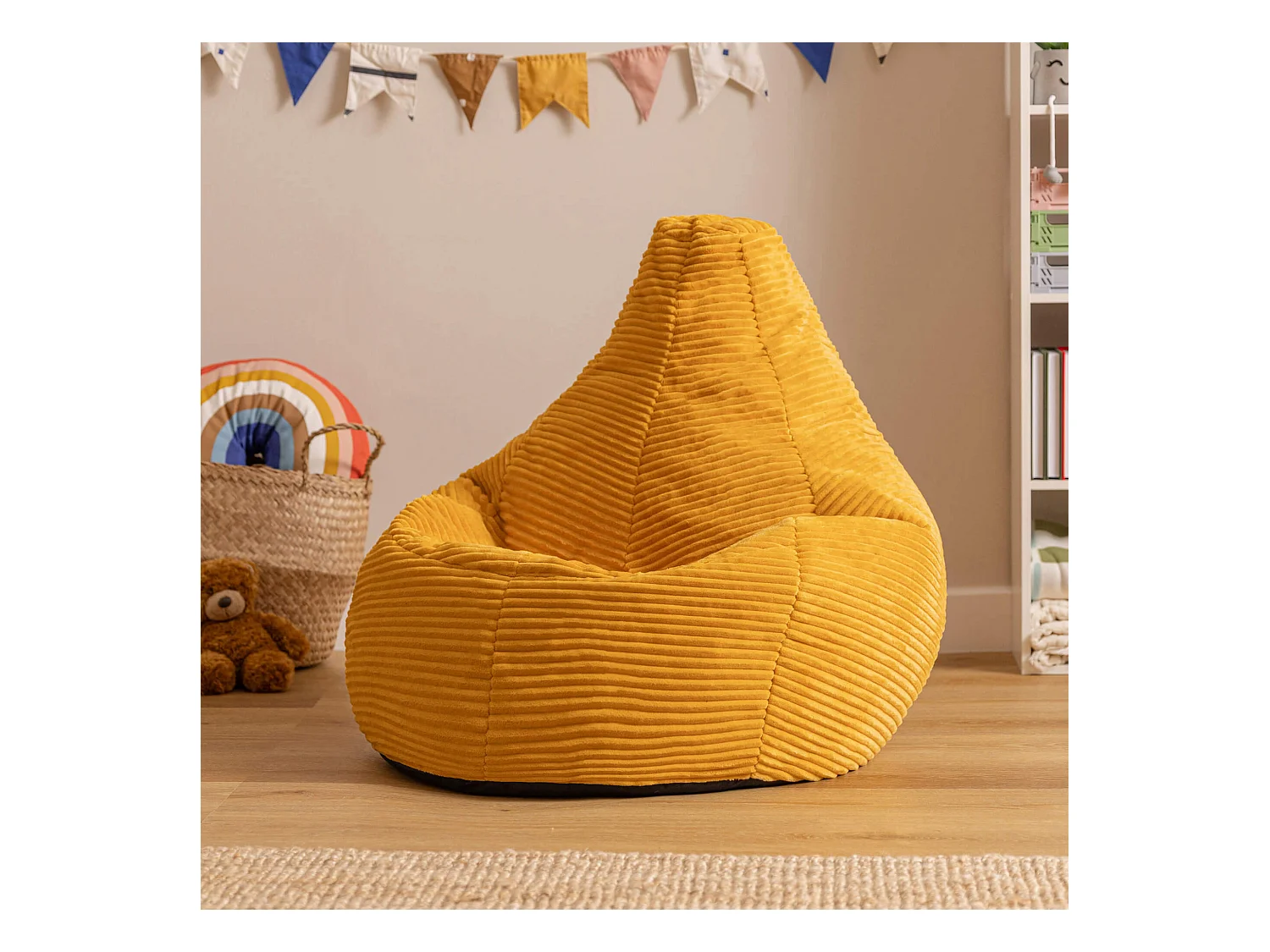 Pouf inclinable enfant velours côtelé jaune ocre - DALTON