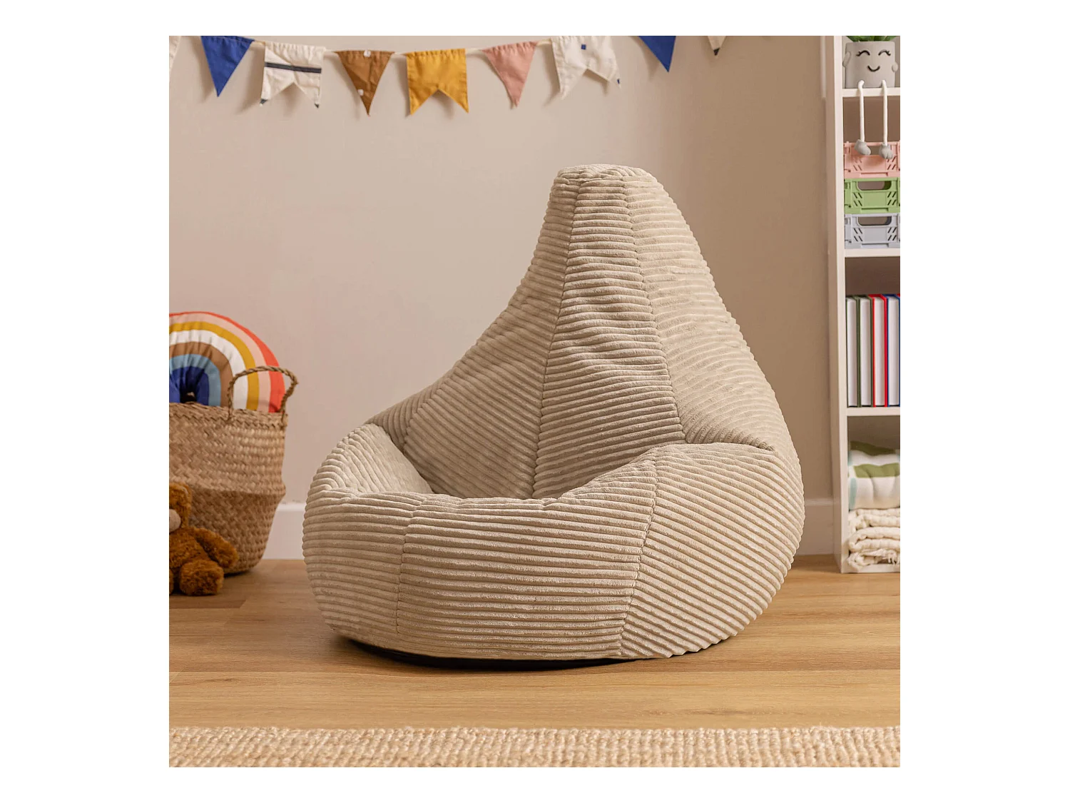 Pouf inclinable enfant velours côtelé beige galet - DALTON