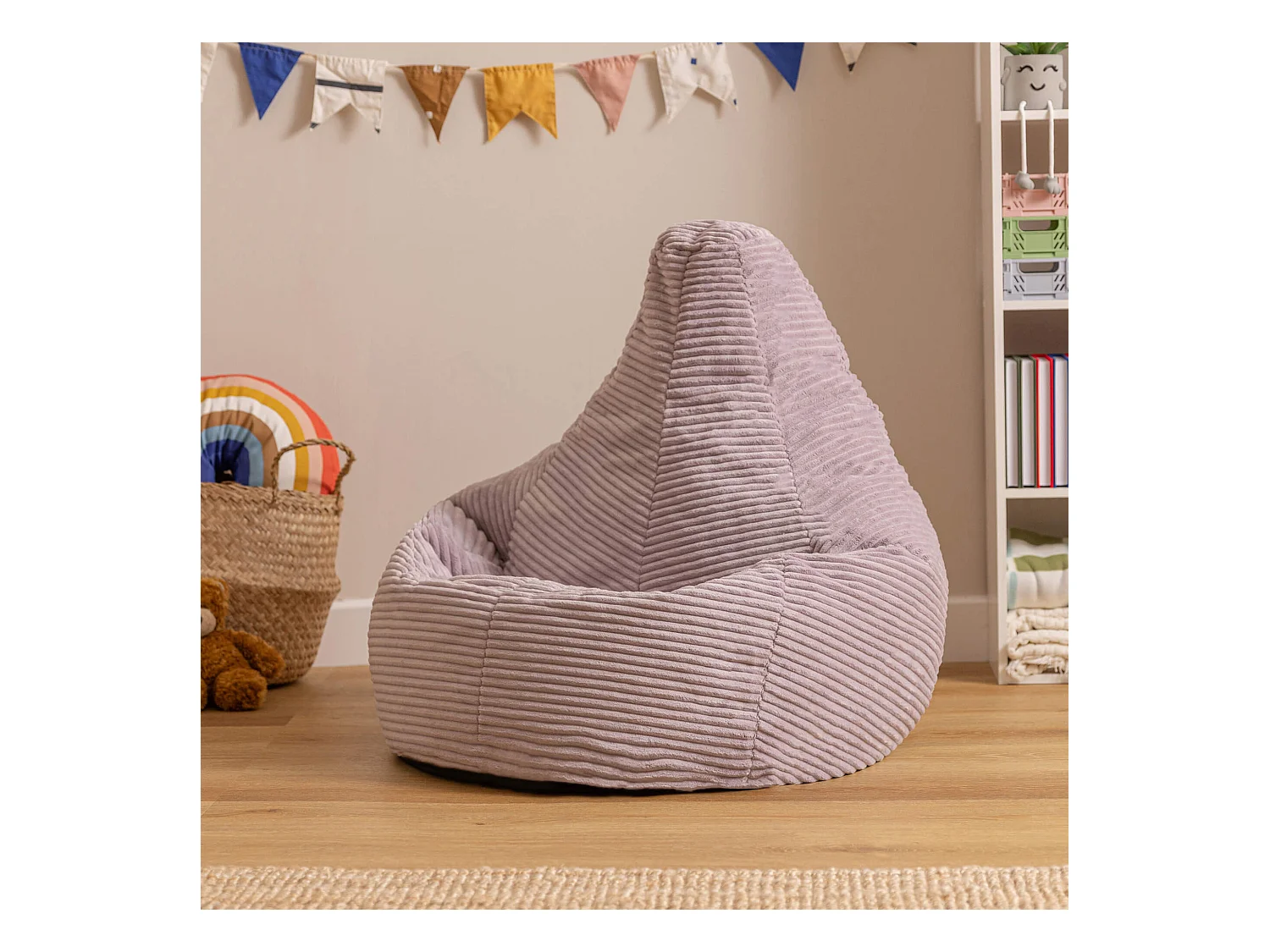 Pouf inclinable enfant velours côtelé violet lavande - DALTON