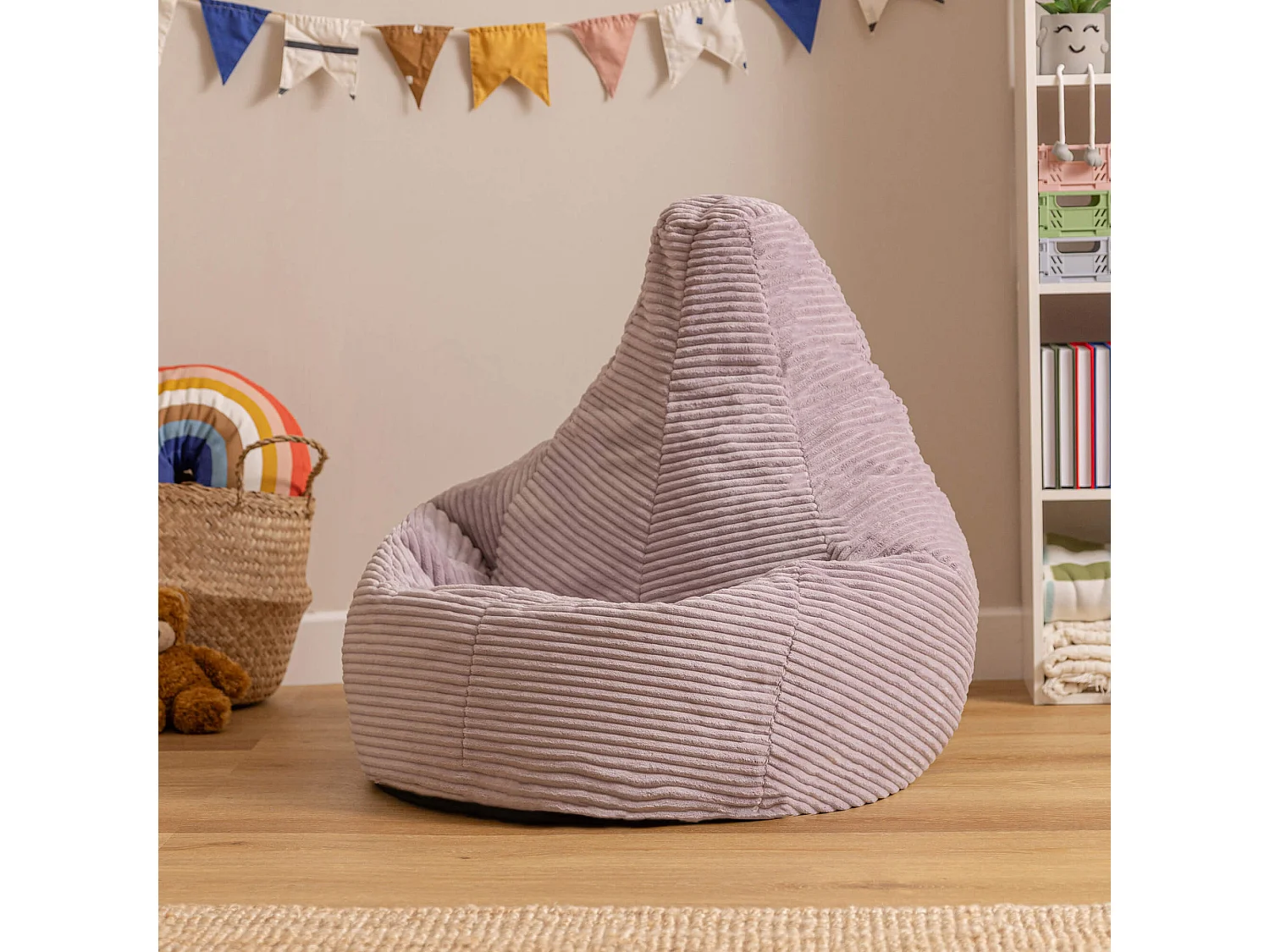 Pouf inclinable enfant velours côtelé violet lavande - DALTON