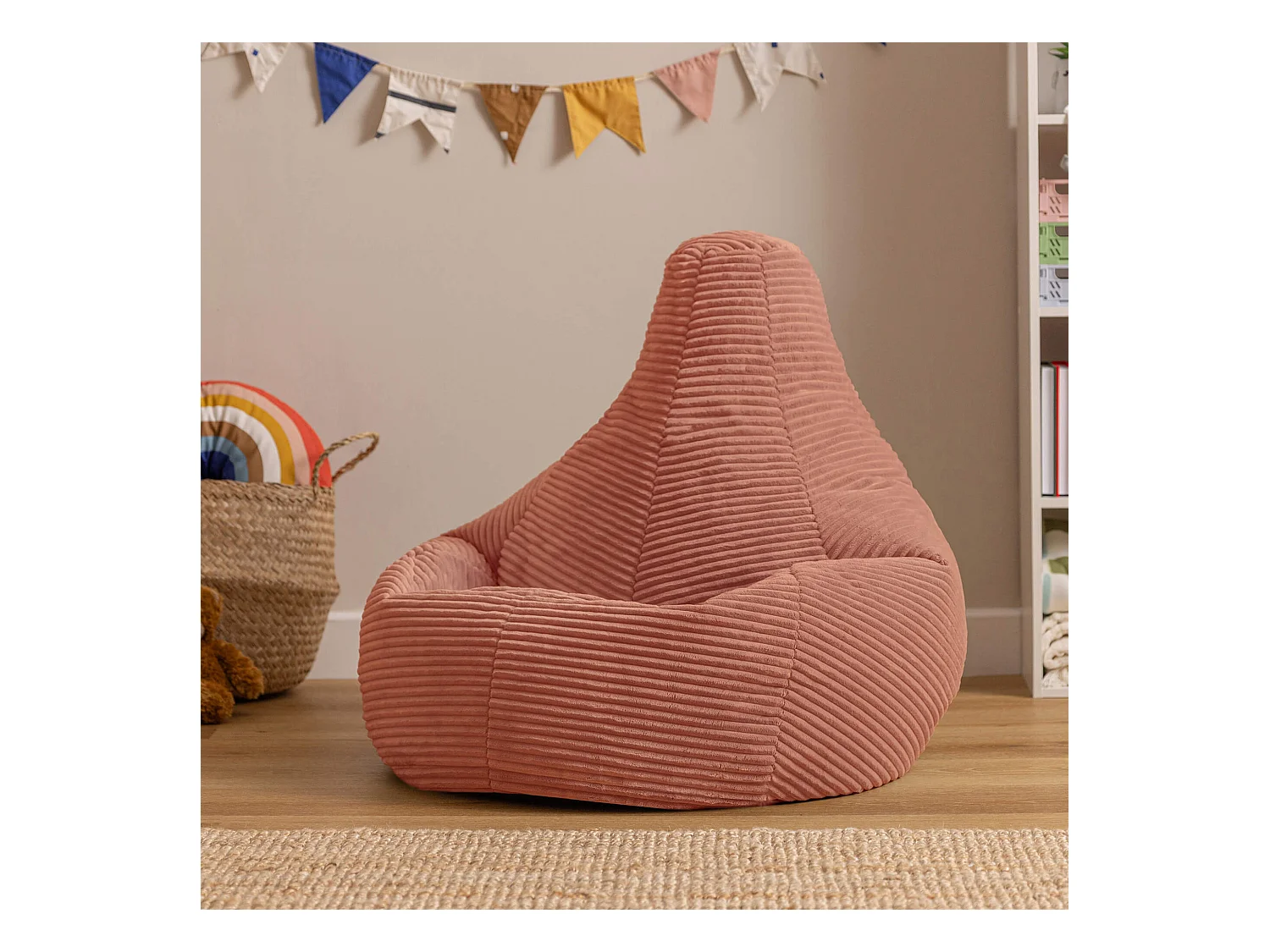 Pouf inclinable enfant velours côtelé rose aube - DALTON