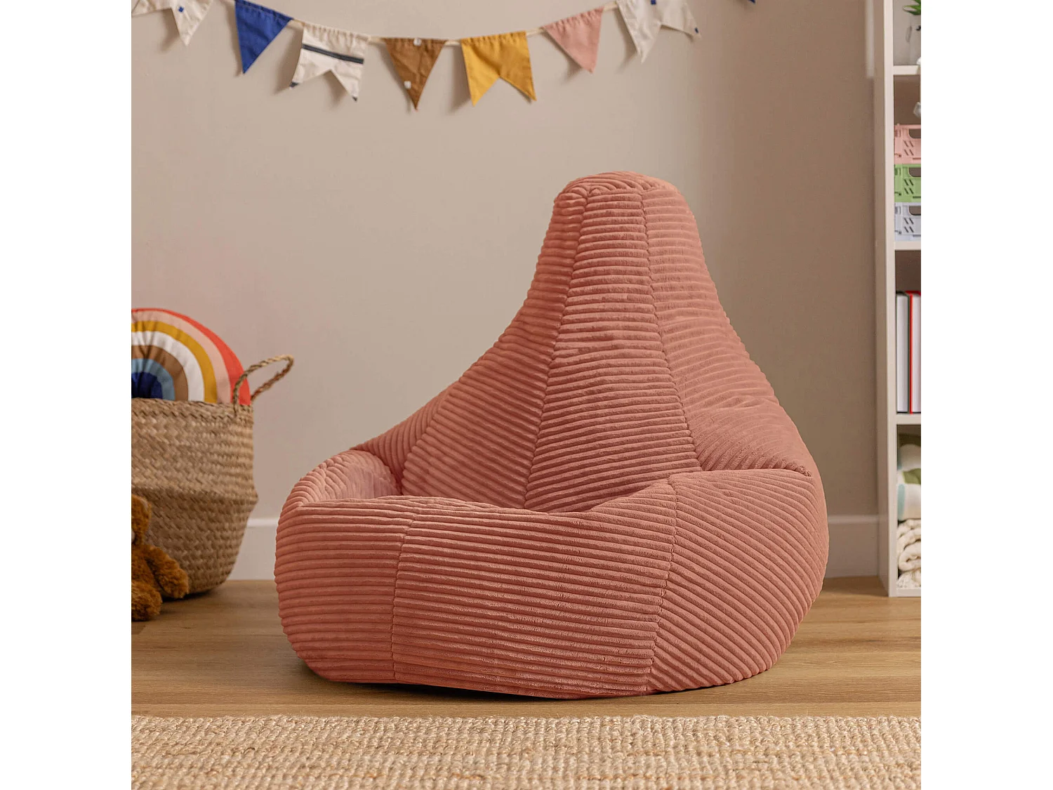 Pouf inclinable enfant velours côtelé rose aube - DALTON