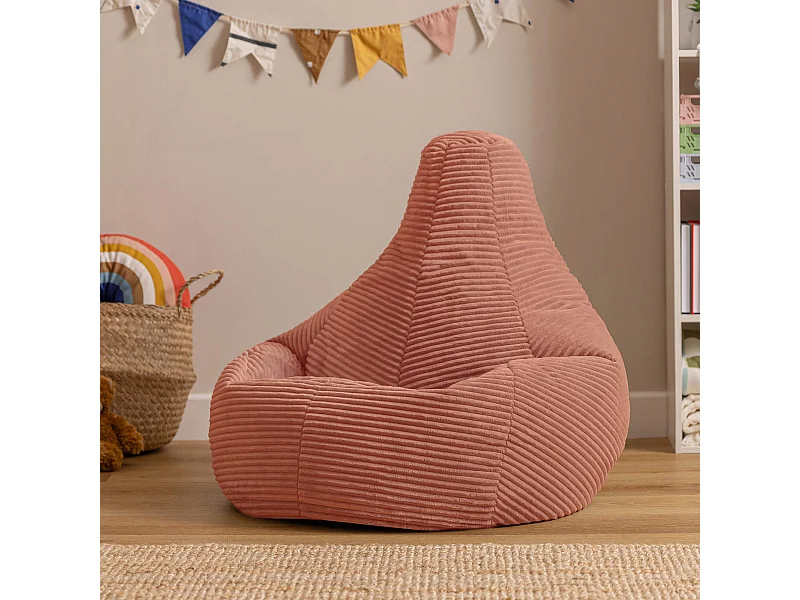 Pouf inclinable enfant velours côtelé rose aube - DALTON
