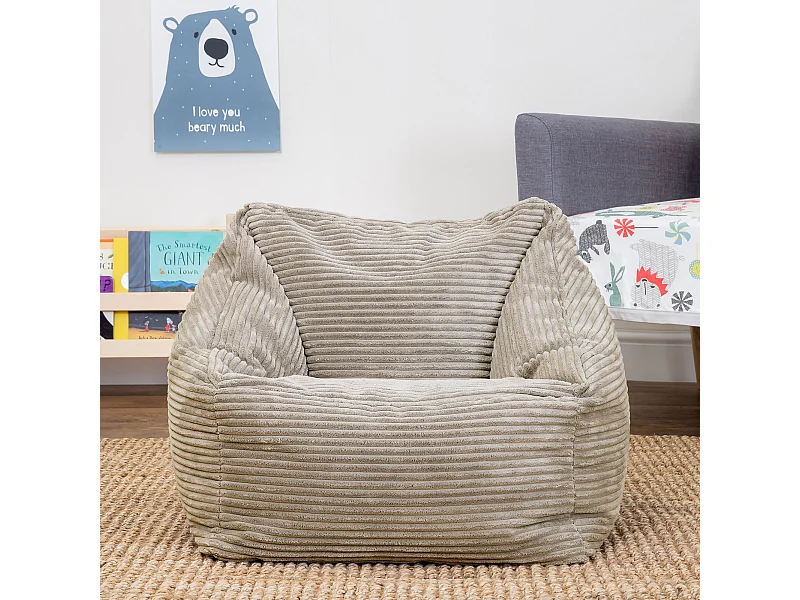 Pouf fauteuil enfant velours côtelé beige galet - MORGAN