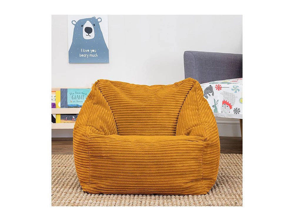 Pouf fauteuil enfant velours côtelé jaune ocre - MORGAN