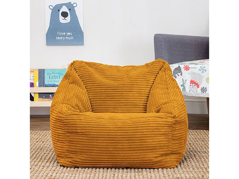 Pouf fauteuil enfant velours côtelé jaune ocre - MORGAN