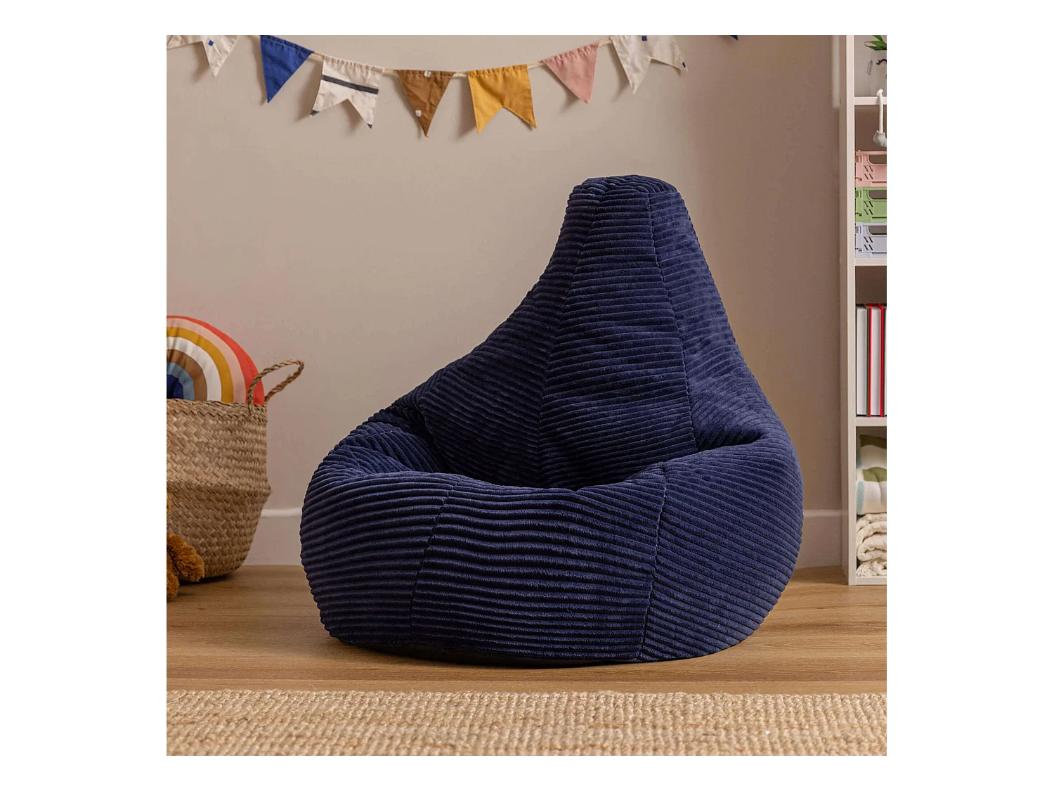 Pouf inclinable enfant velours côtelé bleu marine - DALTON