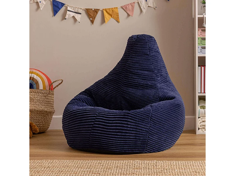 Pouf inclinable enfant velours côtelé bleu marine - DALTON