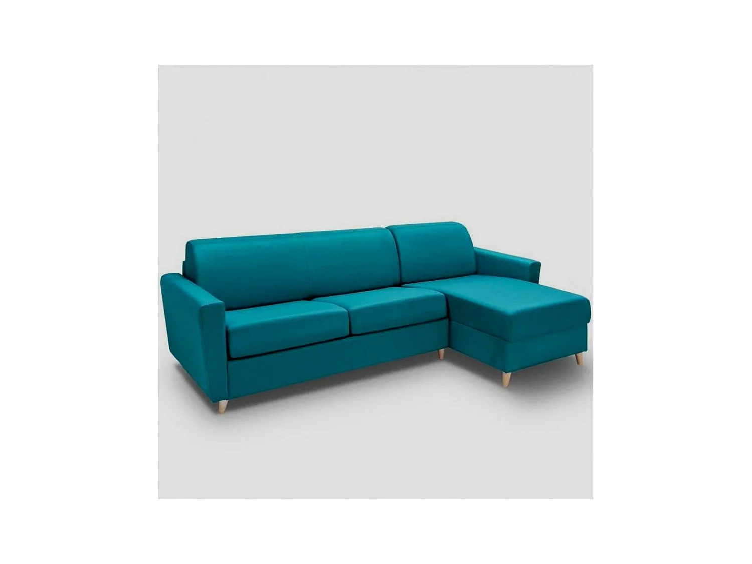 Canapé d'angle réversible  VIRGOLA convertible EXPRESS 140 cm sommier lattes matelas 16 cm velours amore bleu paon turkis