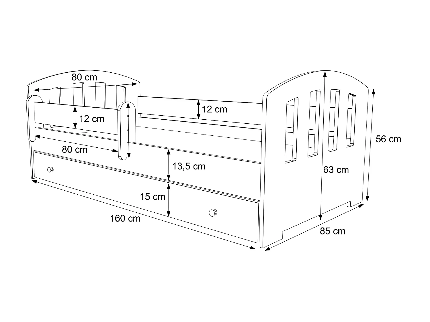 Lit enfant mixte garçons et filles Liam avec tiroir 160×80