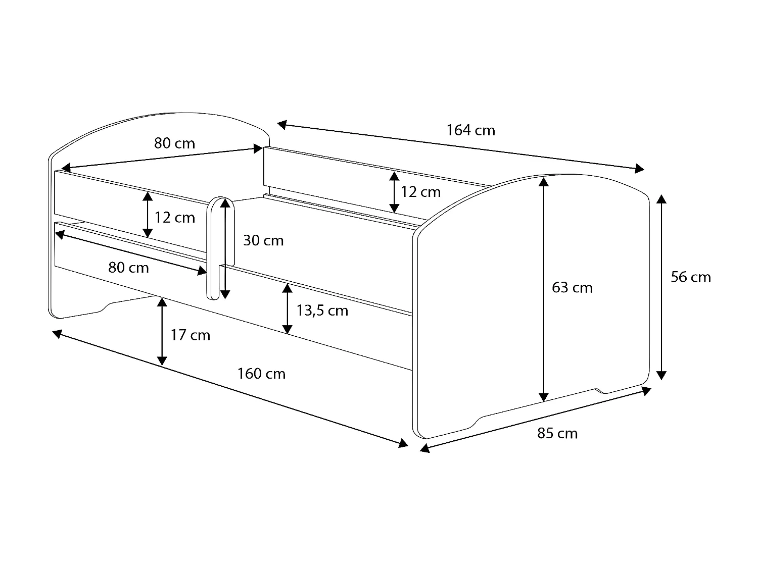 Lit enfant Aksel avec tiroir - sommier et matelas inclus - 160 cm x 80 cm