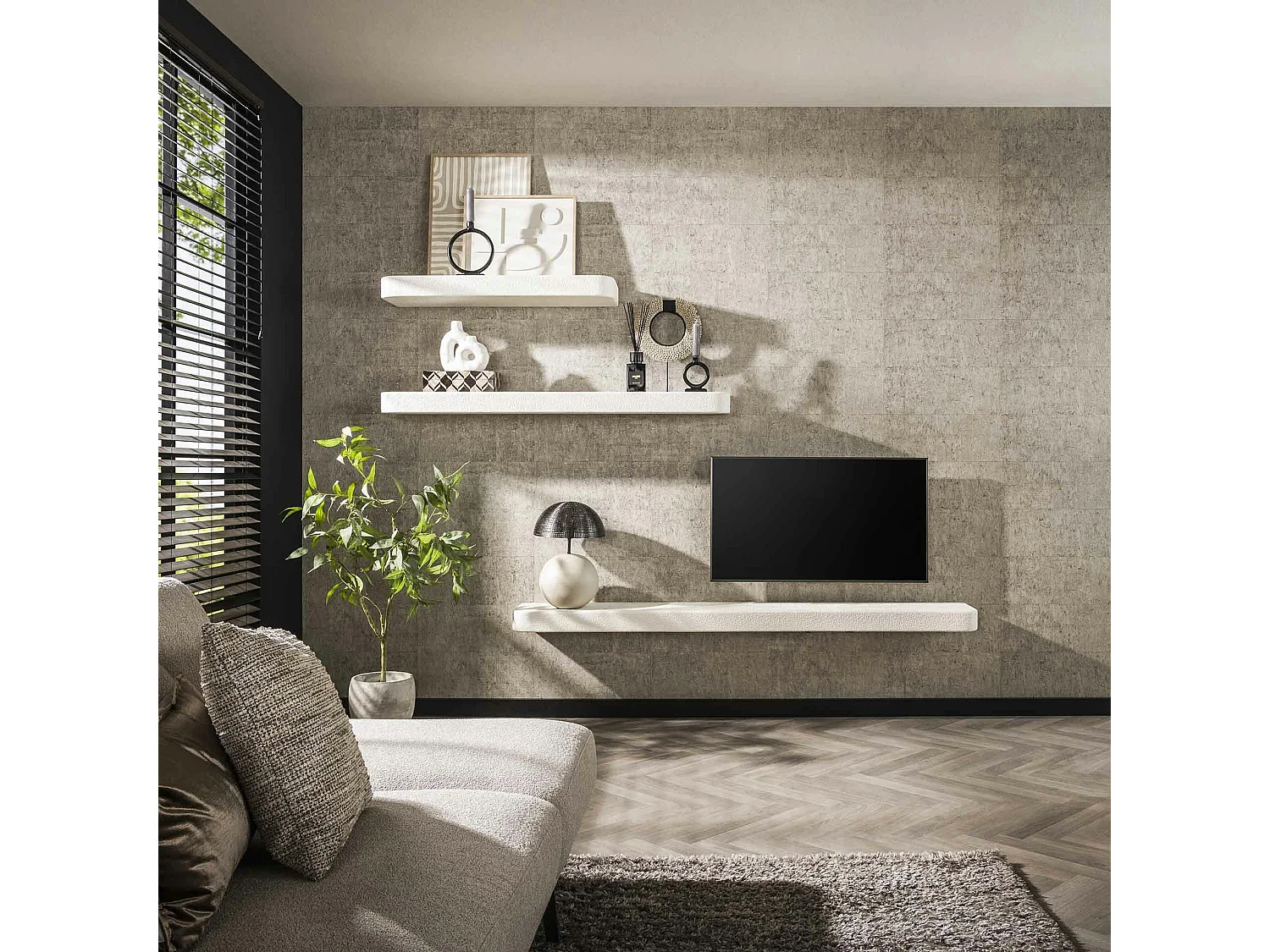 Etagère murale blanche en marbre composite 150 cm TAJ