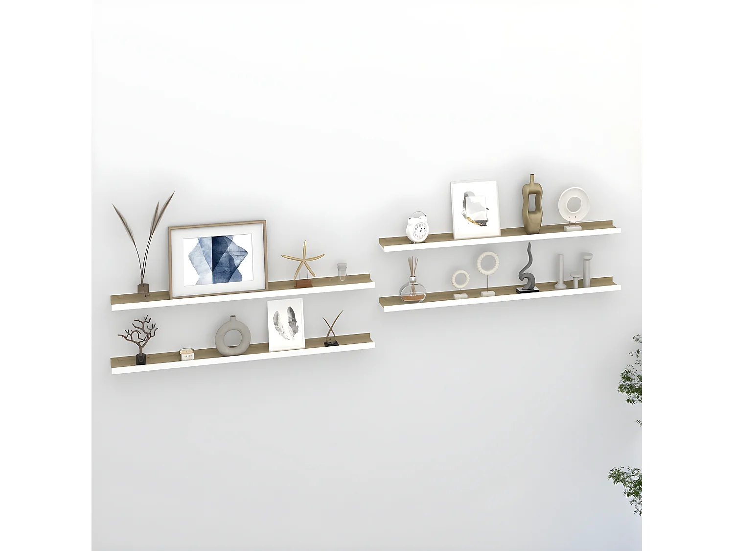 Étagères murales 4 pcs Blanc et chêne Sonoma 100x9x3