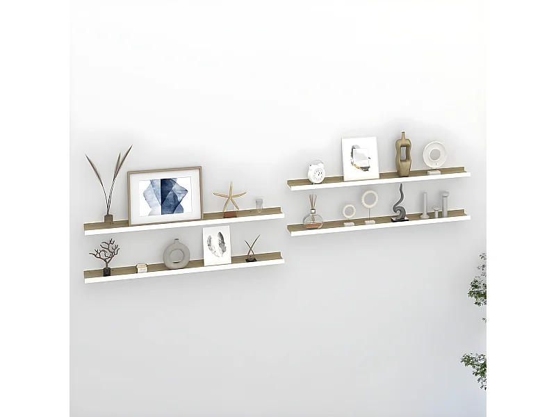 Étagères murales 4 pcs Blanc et chêne Sonoma 100x9x3