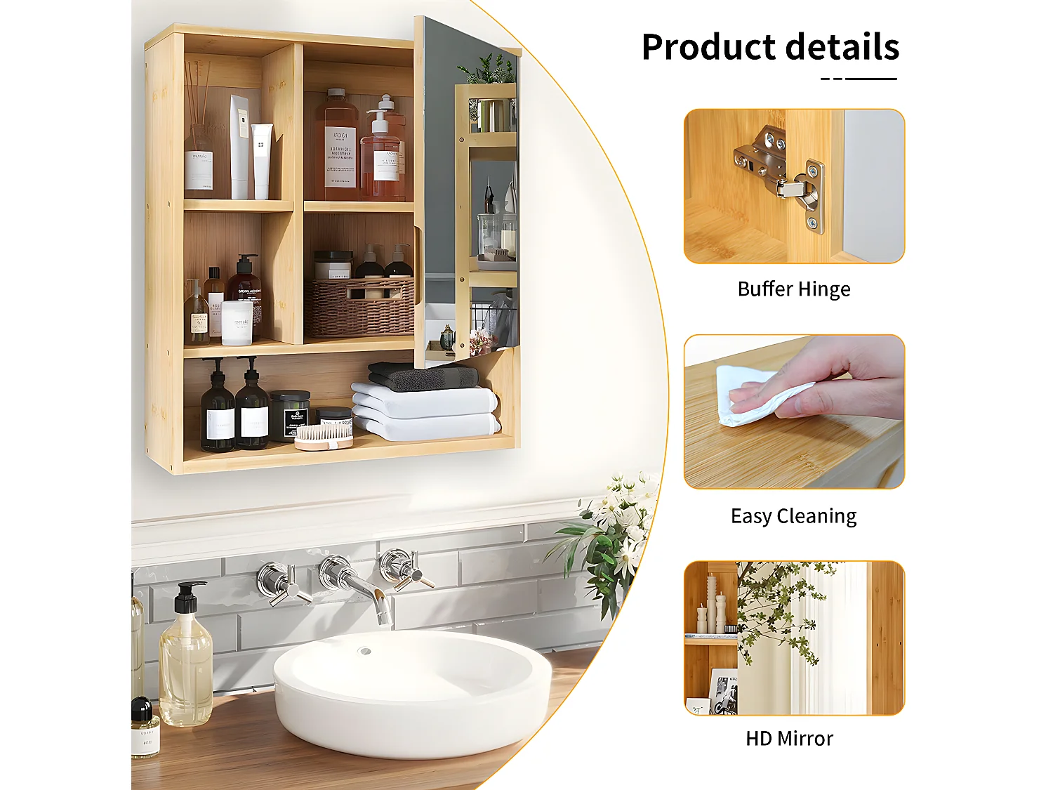 Armoire murale de salle de bain avec miroirs - Armoire de toilette 1 Porte H61cm