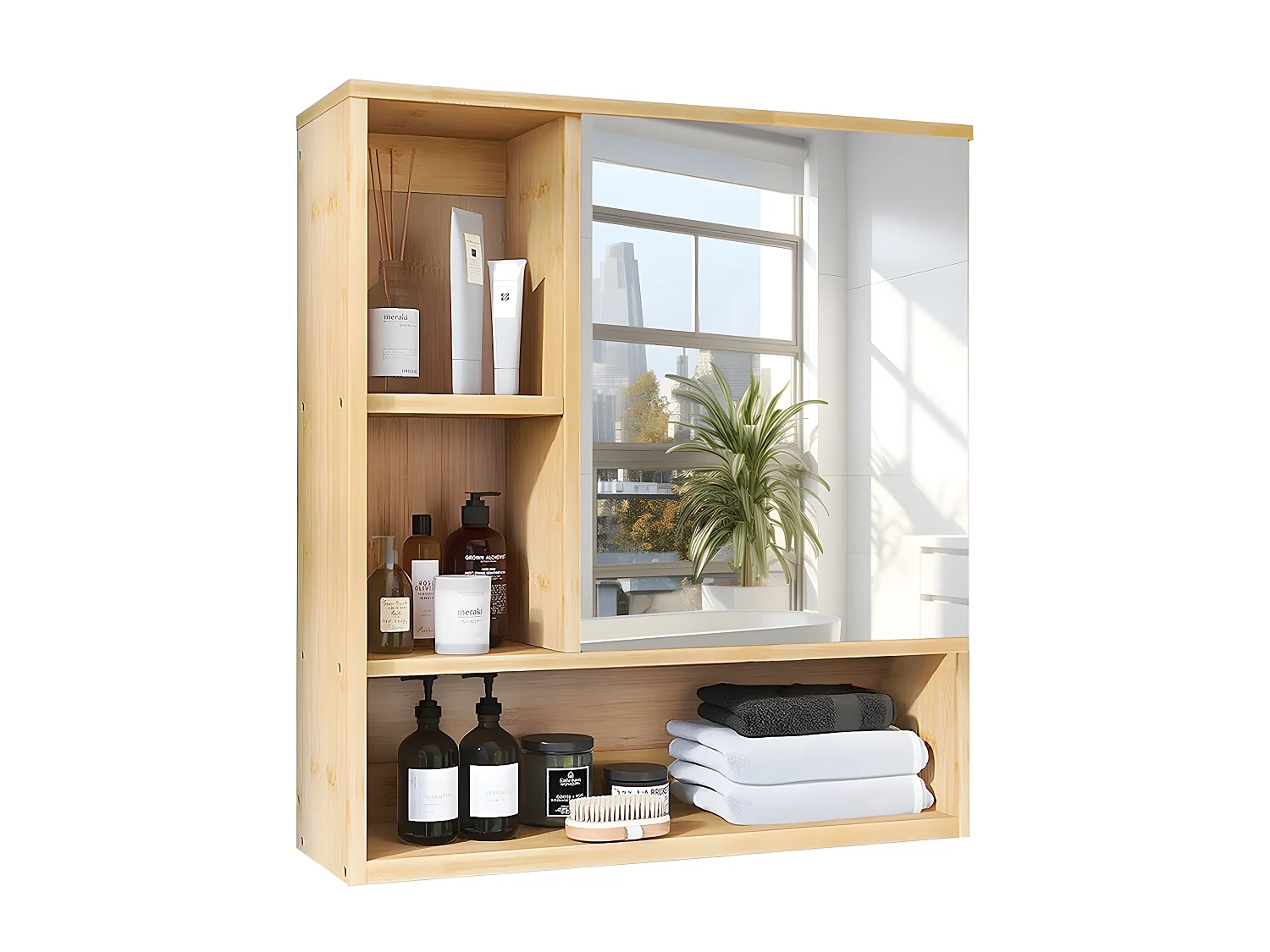 Armoire murale de salle de bain avec miroirs - Armoire de toilette 1 Porte H61cm